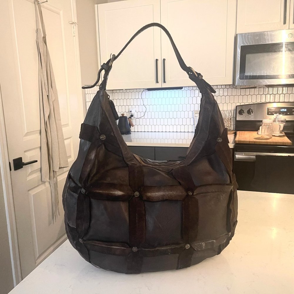 Italian Leather Hobo in Dark Brown / Chocolate Brown